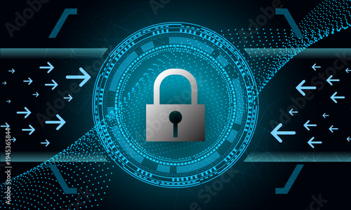 blue key lock icon sign with circles circuit lines networking cyberspace futuristic electronic abstract high technology background