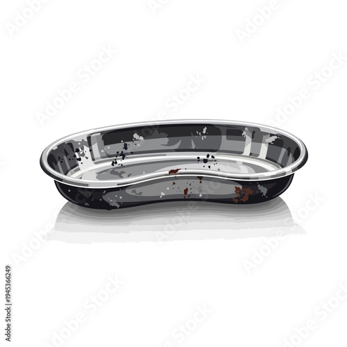 Dirty medical kidney dish isolated on white background