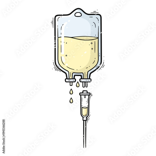 Dripping IV Bag with Fluid and Tubing