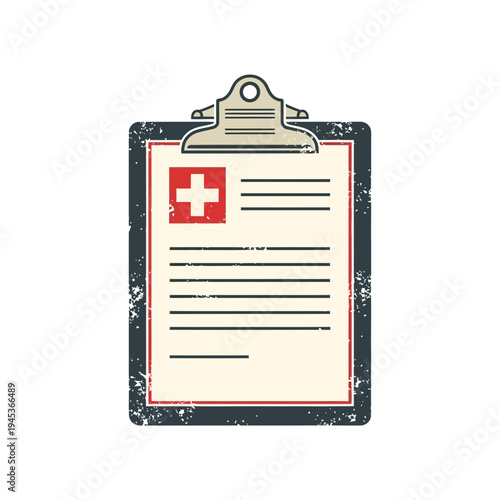 Medical Clipboard with Cross Symbol and Text