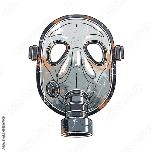 Vintage gas mask illustration with distressed texture