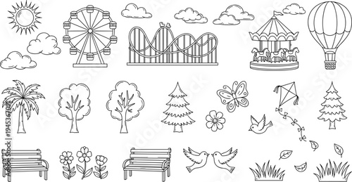 Collection of hand-drawn nature elements for spring and summer illustrations