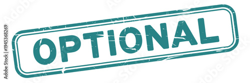 A teal green rectangular stamp displaying the word optional in bold lettering