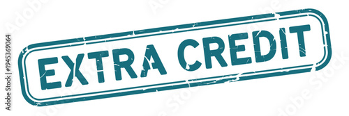 A teal stamp displaying the words extra credit in bold uppercase letters