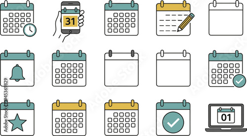 Set of calendar icons, vector illustration. business, date and time symbols collection