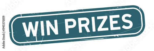 A teal colored stamp displays the words win prizes in bold white lettering