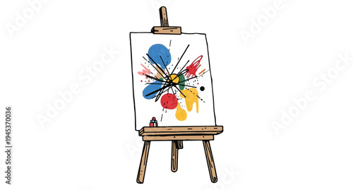  A colorful painting on an easel isolated on transparent background