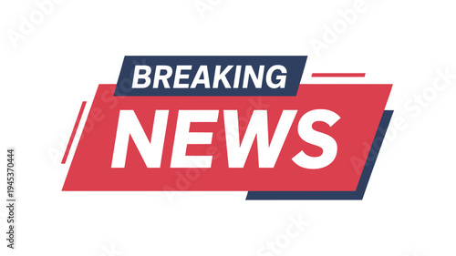 A brightly colored breaking news banner graphic with bold text