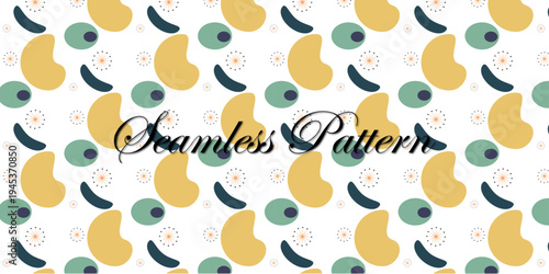 Seamless abstract pattern with organic shapes in yellow green and navy blue colors. isolated on transparent background, Vector.