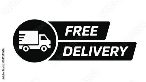 Black and white graphic depicting free delivery with a truck icon