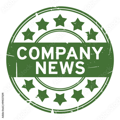 Green circular stamp with the text company news and surrounding stars