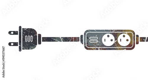 Electrical plug connected to power strip with distressed texture