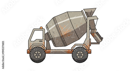 Grungy concrete mixer truck illustration