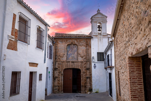 Facade of the Santiago hospital in Zafra, Badajoz, Extremadura, Spain, at sunset