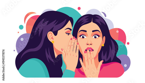 Woman Whispering Secret to Friend Illustration, Gossip and Rumor Sharing Concept