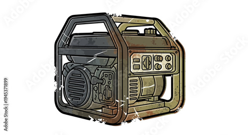Portable power generator, stylized illustration, white background