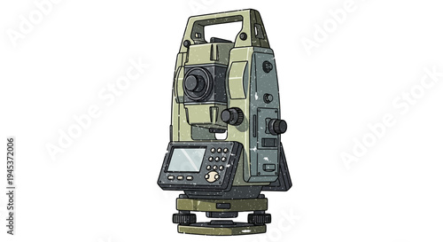 Surveying instrument, total station, with digital display, isolated on white background