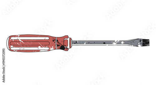 Vintage Flathead Screwdriver, Grunge Texture, Isolated on White