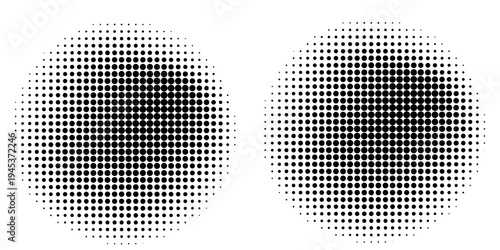 Himpunan tekstur pola gradien titik halfton diisolasi di latar belakang putih. Titik titik titik titik titik titik titik titik titik titik titik titik lurus menggunakan tekstur lingkaran halftone.