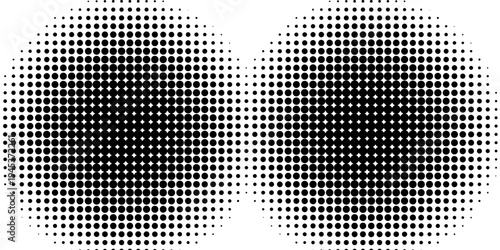 Himpunan tekstur pola gradien titik halfton diisolasi di latar belakang putih. Titik titik titik titik titik titik titik titik titik titik titik titik lurus menggunakan tekstur lingkaran halftone.