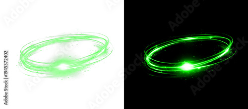 Fotografie Green light streak effect abstract glowing circle energy