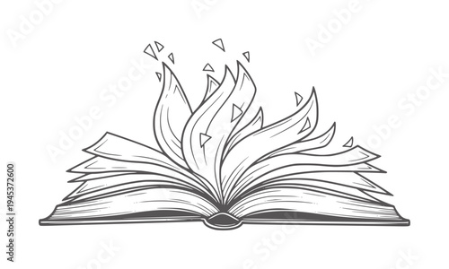 Open book with pages transforming into abstract shapes and triangles