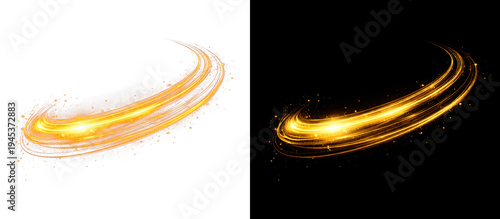 Canvas Print Abstract golden light trails vector background transparent and black