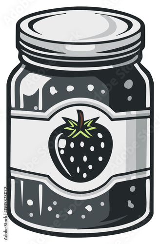 Strawberry Preserves Jar Cartoon Illustration for Food, Cooking and Recipes