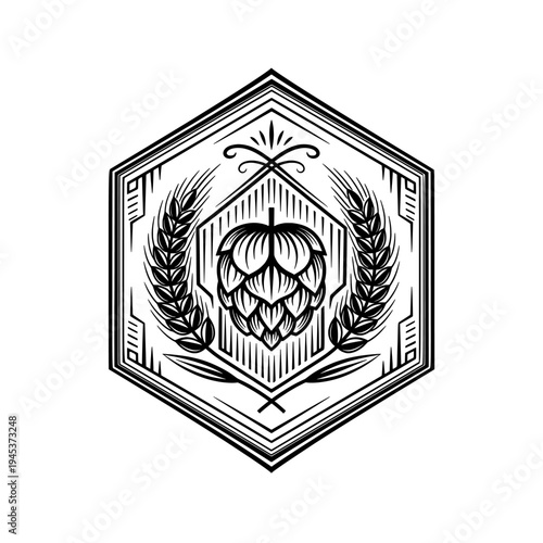 Black and White Line Art of a Beer Stein With Laurel Wreaths