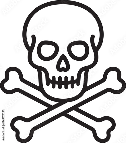 Classic skull and crossbones symbol representing dangerous toxic hazard digital piracy malware infection and deadly cyber threat vector