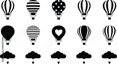 Hot Air Balloon and Cloud Puzzle Vector Illustration with Hearts Pattern Recognition Design for Educational and Creative Concepts