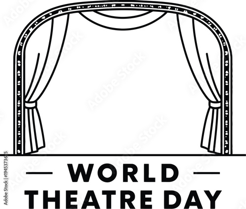 World Theatre Day Theatre Stage Vector Illustration with Curtains and Arch Design Symbolizing Performing Arts and Cultural Event