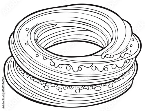 Paris Brest pastry illustration line art coloring book page delicious circular cake