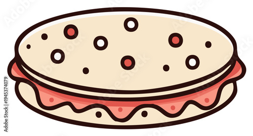 Cartoon Sandwich with Cream and Berries A Delightful Sweet Treat Graphic Illustration