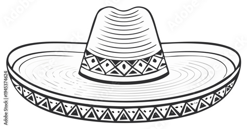 Sombrero line art vector illustration. Mexican cultural symbol for party, festival, celebration.