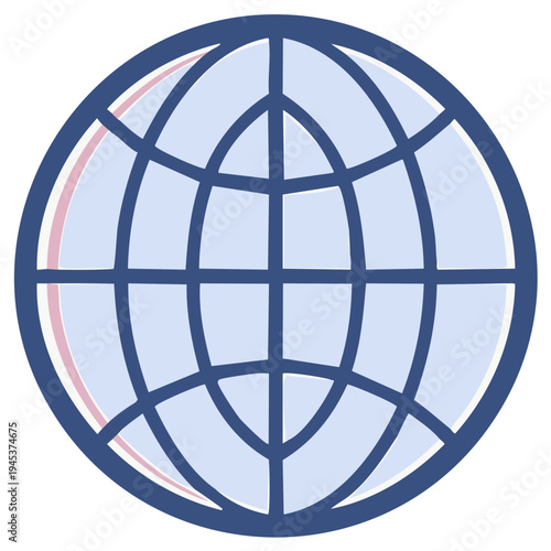 Simple hand drawn blue globe icon representing worldwide internet connection and global business