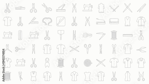 Sewing and Tailoring White Line Icon Set
