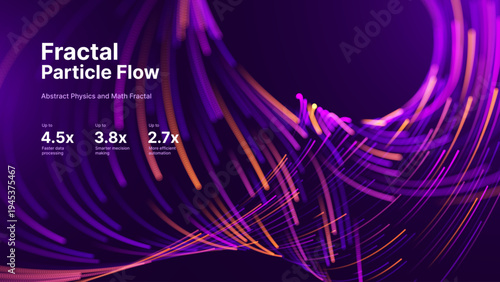 Purple Orange Particle Flow Animation Concept with Glowing Trails. Physics, AI, and Internet-Themed Scientific Presentation Background.