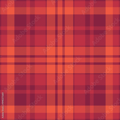 Direct plaid check vector, rosa pattern tartan textile. Summer background seamless fabric texture in red color.