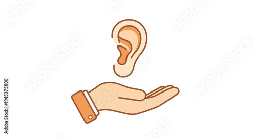 Hand holding an ear, representing listening or hearing carefully