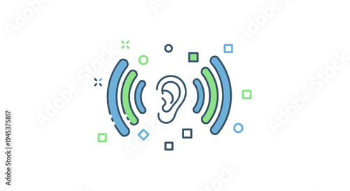 Audio waves emanating from an ear illustration