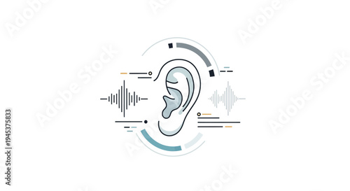 Innovative Hearing Technology and Audiology Research with Ear Anatomy and Sound Waves Illustration