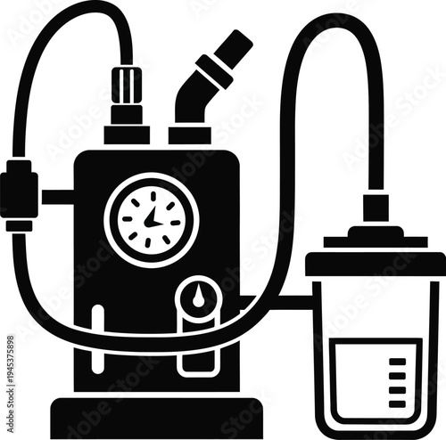 Medical Suction Machine Vector Icon for Hospital Equipment, Emergency Care, and Healthcare Devices in Black and White Silhouette Style