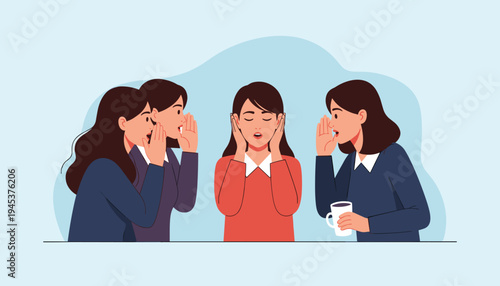 Women Gossiping and Whispering Illustration, Secret Conversation and Rumor Sharing Concept