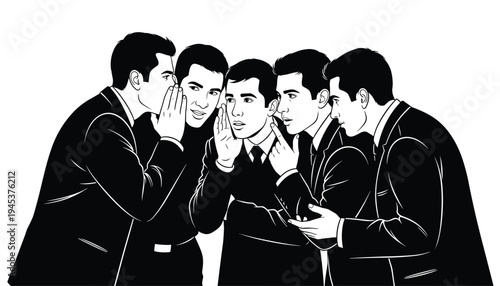 Businessmen Whispering Secret Conversation Silhouette, Corporate Gossip and Confidential Discussion Concept