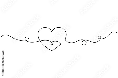 Love shape continuous one line drawing minimalist style isolate outline vector illustration