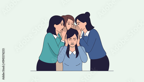 Bullying Illustration with Group Teasing Sad Boy, Social Pressure Concept