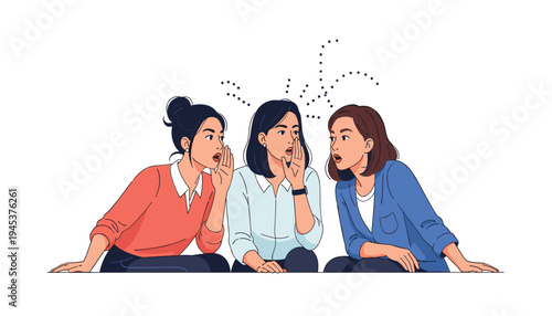 Women Whispering and Gossiping Illustration, Secret Conversation Concept