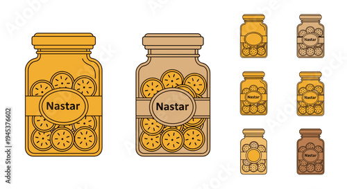 Collection of colorful cartoon jam jars.