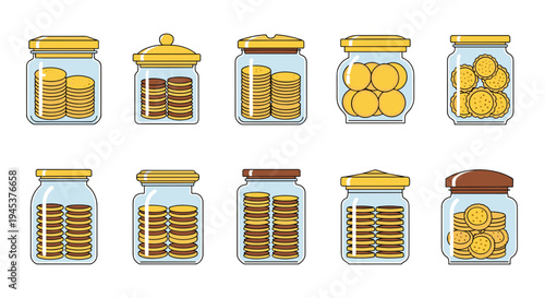 Colorful illustration of various cookies in jars.
